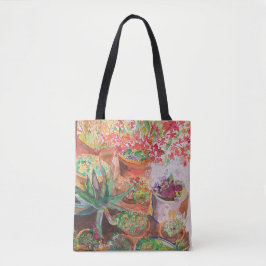Bolsa Tote Terracotta floresce em uma bolsa.