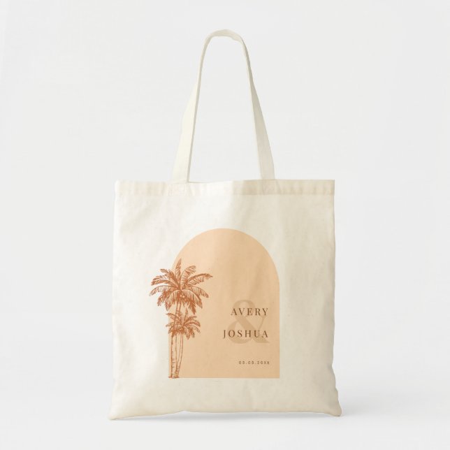 Bolsa Tote Terracotta Palm Trees Ampersand Boho Wedding Favor (Frente)