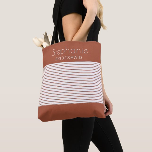 Bolsa Tote Terracotta Striped Bridesmaid Personalizada (Close Up)