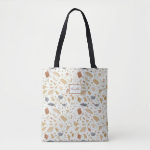 Bolsa Tote Terracotta Terrazo Modern Abstrato w Nome do Monog