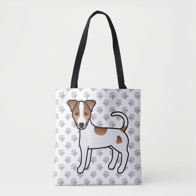 Bolsa Tote Terrier Parson Russell de Capa Lisa Branco e Bege (Frente)