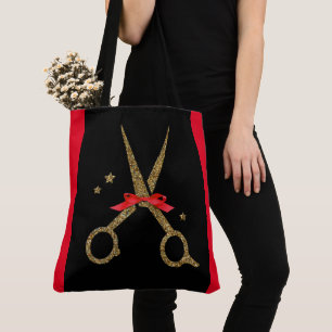 Bolsa Tote Tesoura brilhante do Ouro XL - Stresser do cabelo
