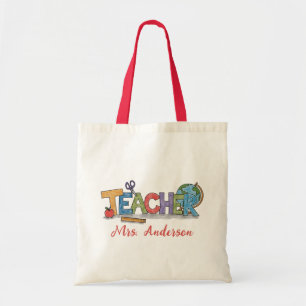 Bolsa Tote Tesoura de Lápis de Apple do Professor de Nome Per