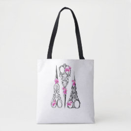 Bolsa Tote Tesoura Floral Vintage para Costureiras e Cabelere