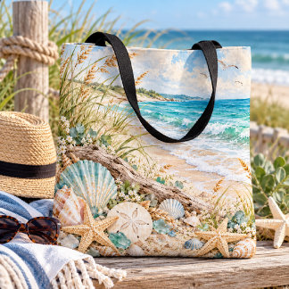 Bolsa Tote Tesouros da Praia Costeira & Ondas do Oceano