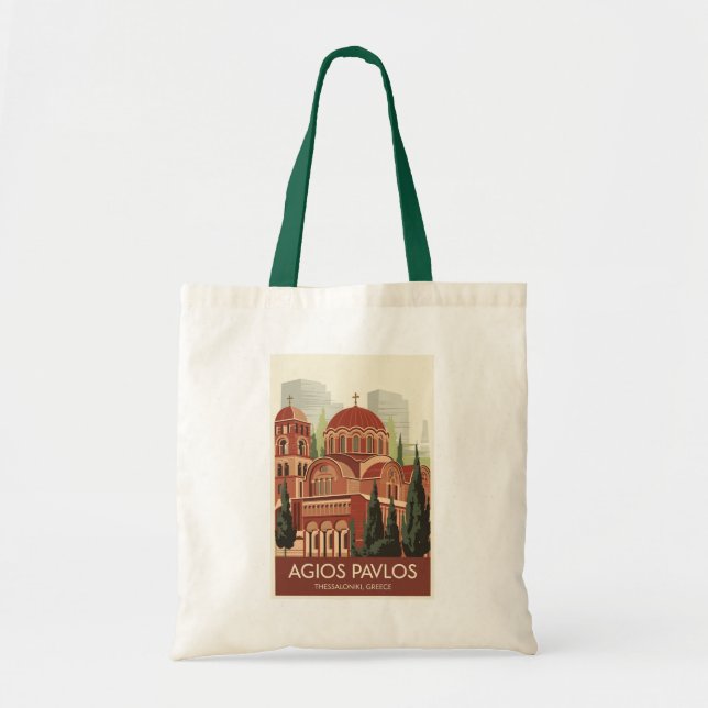 Bolsa Tote Tessalónica Agios Pavlos Viagem Art Vintage (Frente)