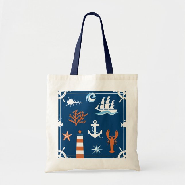 Bolsa Tote Teste padrão 1 do tema do mar (Frente)