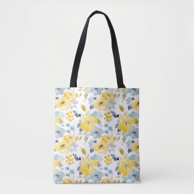 Bolsa Tote Teste padrão amarelo & azul da aguarela (Frente)