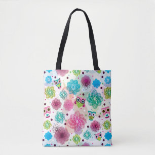 Bolsa Tote Teste padrão bonito do fundo da coruja da flor