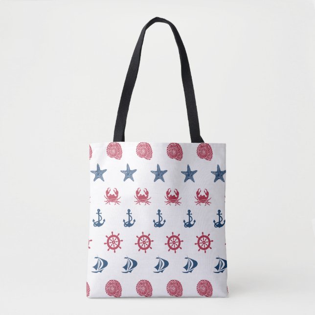 Bolsa Tote Teste padrão branco e azul vermelho do símbolo do (Frente)