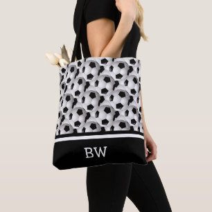 Bolsa Tote Teste padrão branco preto da bola de futebol do