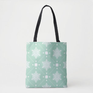 Bolsa Tote Teste padrão branco verde do Natal dos flocos de