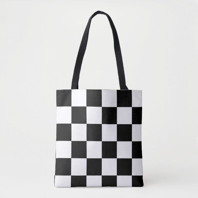 Bolsa Tote Teste padrão Checkered preto e branco (Frente)
