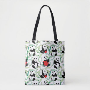 Bolsa Tote teste padrão com as pandas bonitas com corações