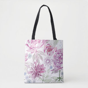 Bolsa Tote Teste padrão com flores cor-de-rosa
