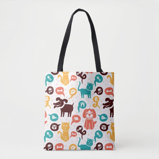 Bolsa Tote Teste padrão com gatos e os cães engraçados (Frente)