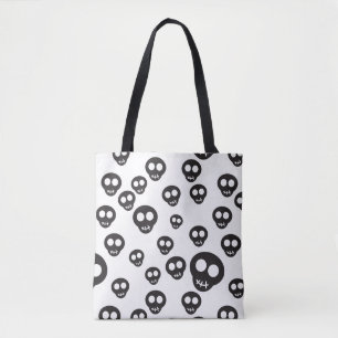 Bolsa Tote Teste padrão com os crânios pretos no branco