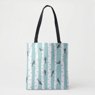 Bolsa Tote Teste padrão com pássaros e árvores