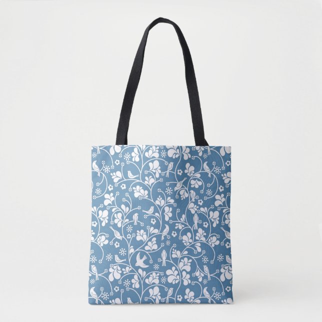 Bolsa Tote teste padrão com pássaros e ornamento das plantas (Frente)