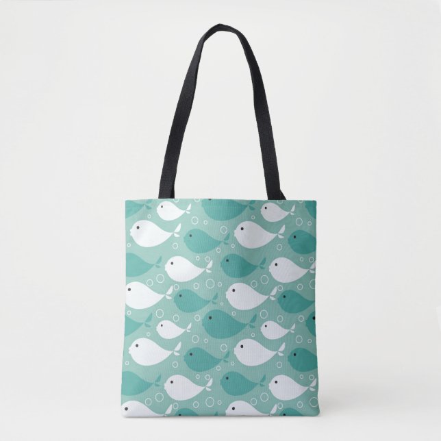 Bolsa Tote teste padrão com peixes (Frente)