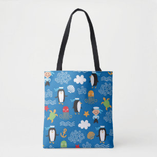 Bolsa Tote teste padrão com tema do mar