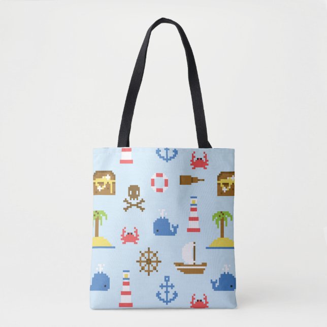 Bolsa Tote Teste padrão da arte do mar do pixel (Frente)