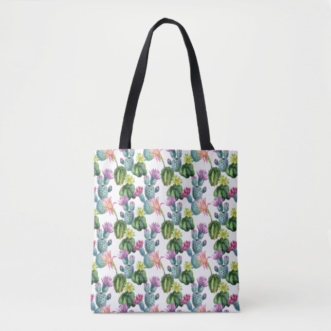 Bolsa Tote Teste padrão da arte dos cactos da aguarela (Frente)