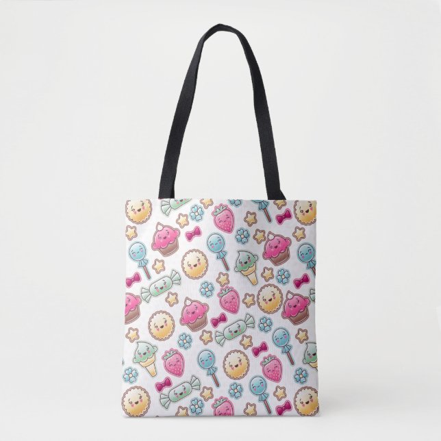 Bolsa Tote Teste padrão da criança de Kawaii com doodles (Frente)