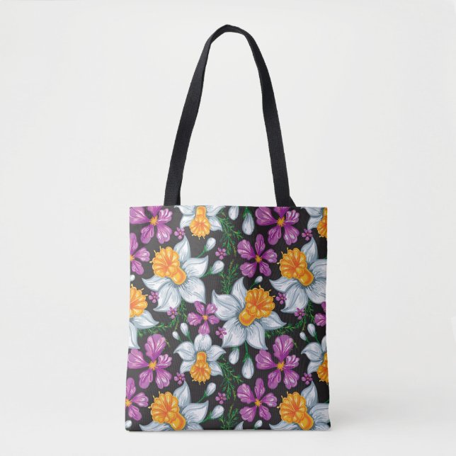 Bolsa Tote Teste padrão da elegância com flores 2 do narciso (Frente)