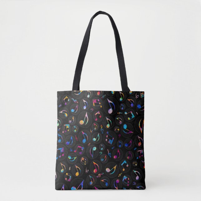 Bolsa Tote Teste padrão da música - cor pintada no preto (Frente)