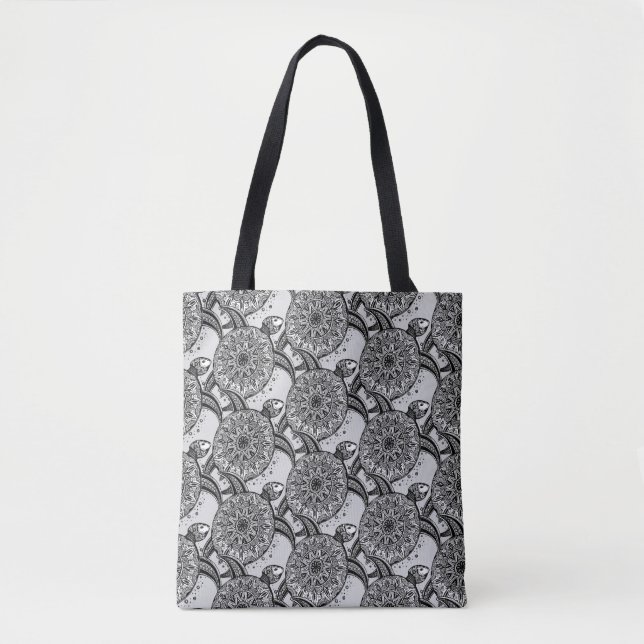 Bolsa Tote Teste padrão da tartaruga do estilo de Zentangle (Frente)