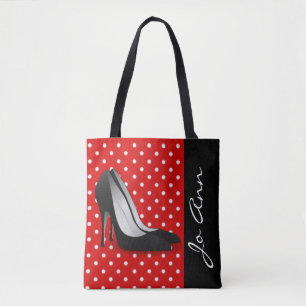Bolsa Tote Teste padrão de bolinhas branco vermelho dos