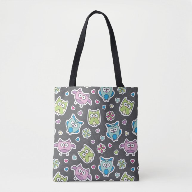 Bolsa Tote teste padrão de corujas dos desenhos animados (Frente)