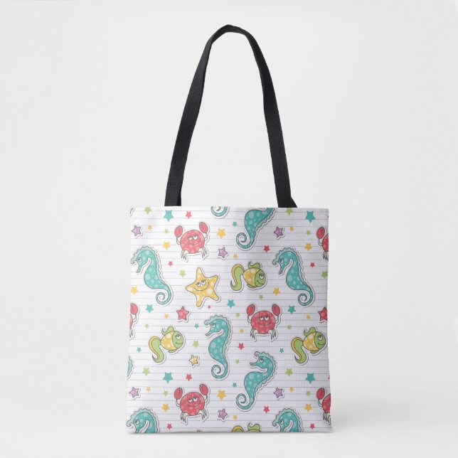 Bolsa Tote teste padrão de criaturas do mar (Frente)