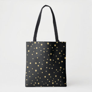 Bolsa Tote Teste padrão de estrela estrelado preto e Dourado