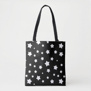 Bolsa Tote Teste padrão de estrelas preto e branco