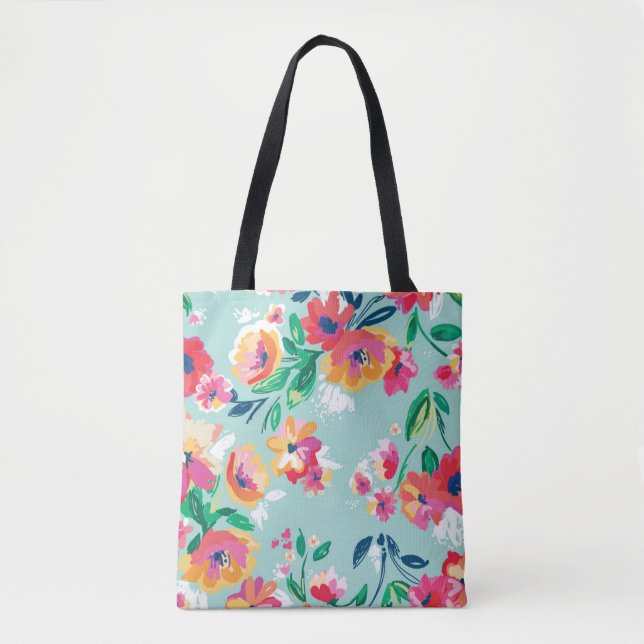Bolsa Tote Teste padrão de flores pintado (Frente)