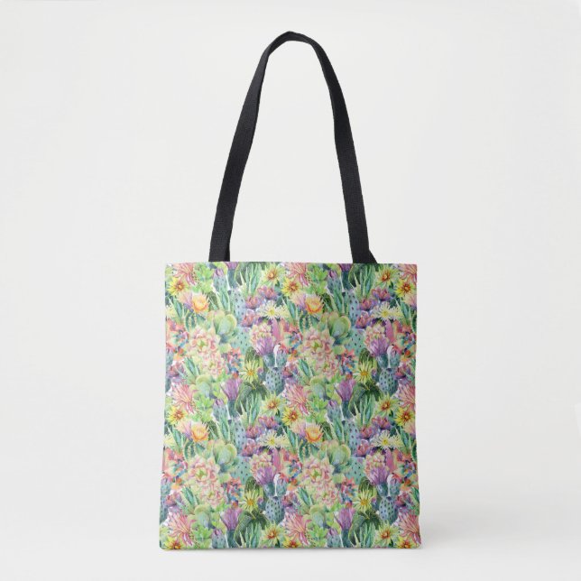 Bolsa Tote Teste padrão de florescência exótico dos cactos da (Frente)