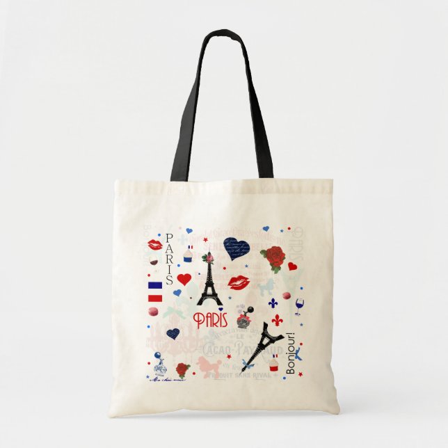 Bolsa Tote Teste padrão de Paris com torre Eiffel (Frente)
