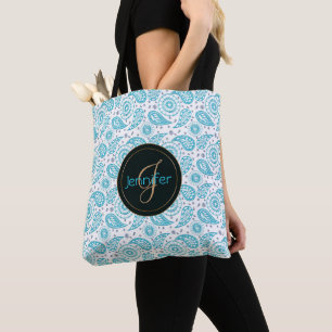 Bolsa Tote Teste padrão do bohemian de turquesa de Paisley.
