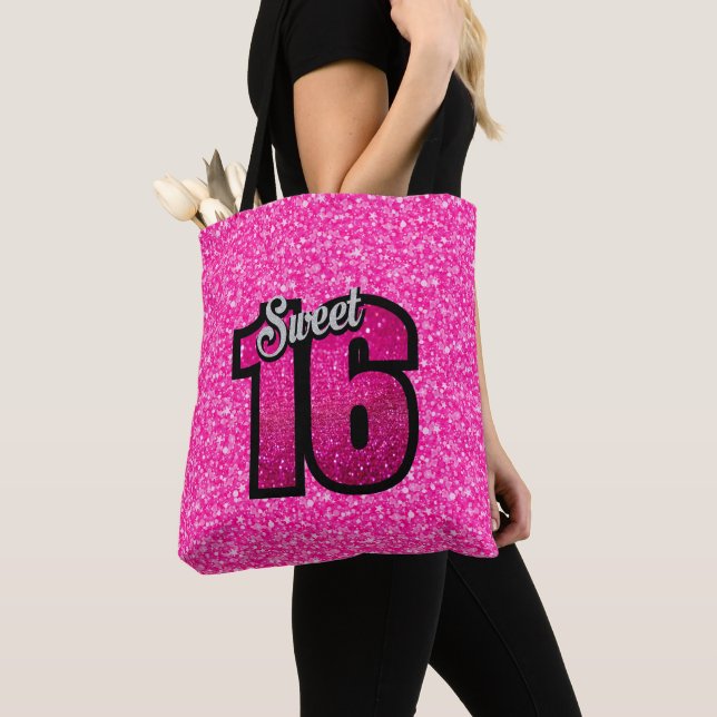 Bolsa Tote Teste padrão do brilho e números cor-de-rosa do (Close Up)