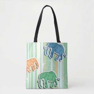 Bolsa Tote Teste padrão do elefante em listras verdes