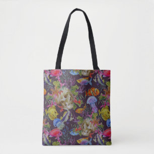 Bolsa Tote Teste padrão do Grunge da vida marinha