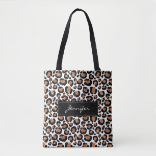 Bolsa Tote Teste padrão do leopardo da folha branca e Dourado