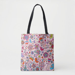 Bolsa Tote Teste padrão do primavera com flores coloridas