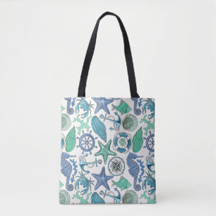 Bolsa Tote Teste padrão dos animais de mar da cerceta