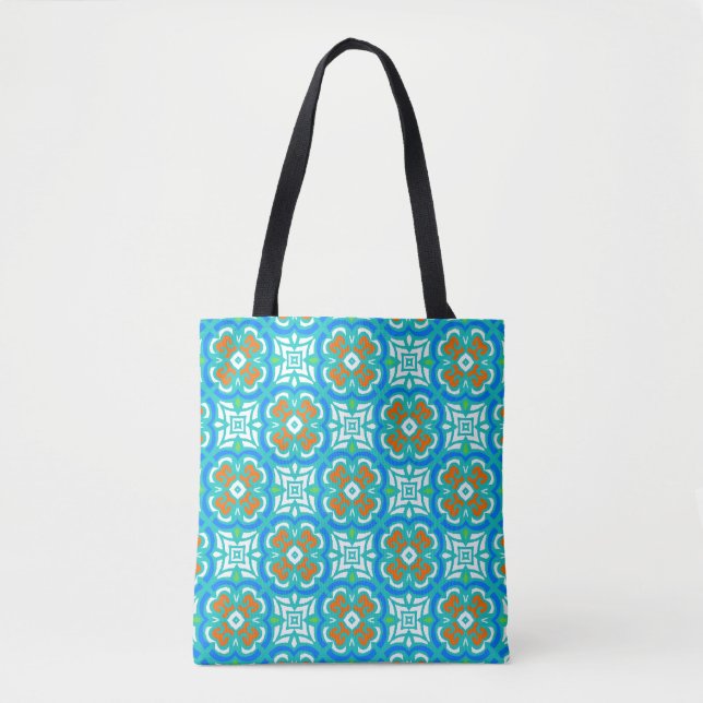Bolsa Tote Teste padrão étnico da cerceta (Frente)