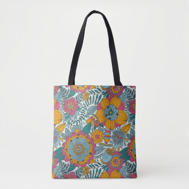 Bolsa Tote Teste padrão floral colorido (Frente)