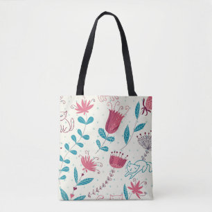 Bolsa Tote Teste padrão floral com gatos dos desenhos