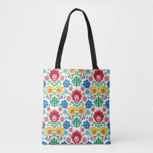 Bolsa Tote Teste padrão floral da arte popular do coração